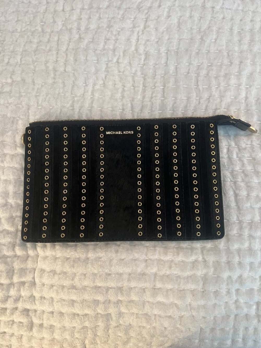 Michael Kors Brooklyn Grommet Haircalf large wristlet.